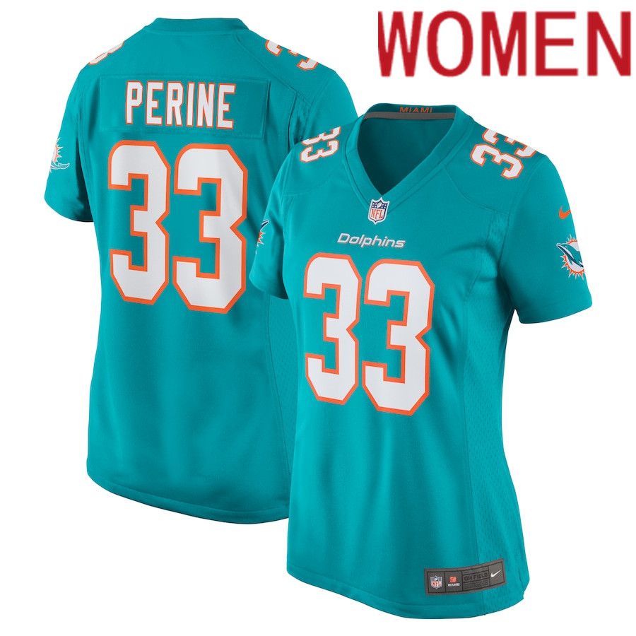 Women Miami Dolphins #33 Lamical Perine Nike Aqua Home Game Player NFL Jersey